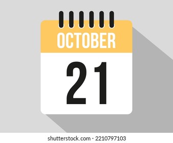 21 October calendar vector icon. Yellow october date for the days of the month and week