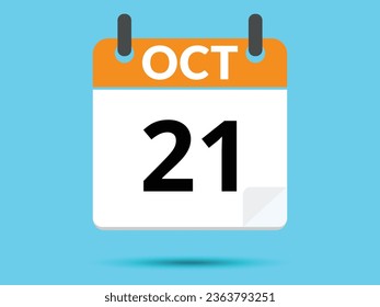 21. Oktober. Flacher Icon-Kalender einzeln auf blauem Hintergrund. Vektorgrafik.