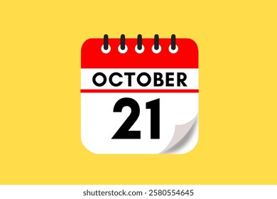 21 October month single day vector, illustration, calendar with red, black, white and yellow color background calendar October 21
