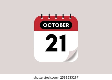 21 October month single day vector, illustration, calendar with rose red, black and off-white color background calendar October 21