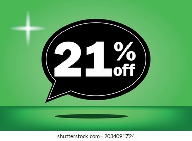 21% off - black and green floating balloon - with green background - banner for discount and reduction promotional offers