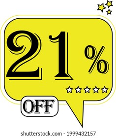 21% off Floating yellow balloon for promotional offers and discounts.