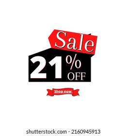 21% off sale shop now, black discount design with red banner 