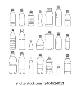  21 outline plastic water bottles. Vector illustration