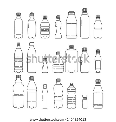 21 outline plastic water bottles. Vector illustration