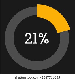 21 percent circle chart infographic template.Circle percentage diagram on black background vector illustration.