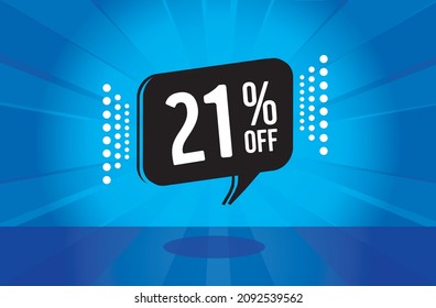 21 percent discount. blue banner with floating balloon for promotions and offers. Vector Illustration.