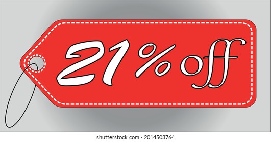21 percent off red tag. 21 percent discount tag for offers and promotions