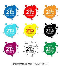 21 percent offer set of colorful sale labels or stickers
