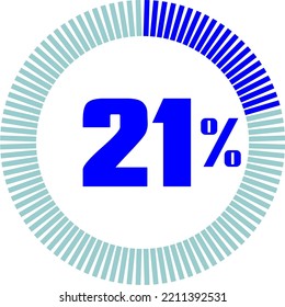 21 Percentage with Round Pie Chart. Economy, medical, sport and speed concept