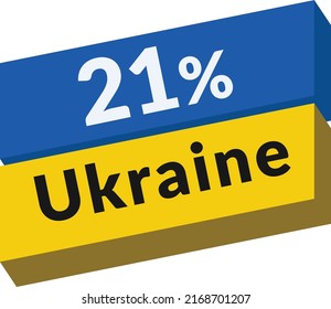 21% percentage Ukraine Country sign vector art illustration with font and nice blue and yellow color
