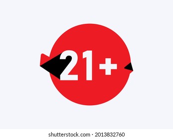 21 plus Age limit icons, 21+ restriction flat sign isolated on white background