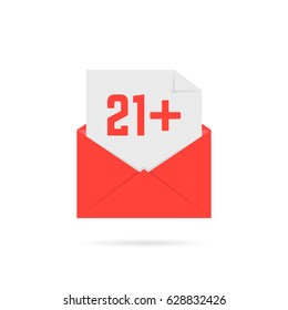 21 plus icon in open letter isolated on white. flat style trend modern logo template or graphic simple symbol design
