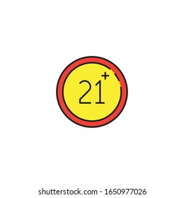 Símbolo vectorial de signo más de 21 años aislado en fondo blanco
