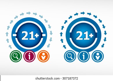 21 plus years old sign. Adults content icon and creative design elements. Flat design concept.