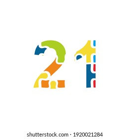 21 Ilustración del número del rompecabezas. Vector Eps10