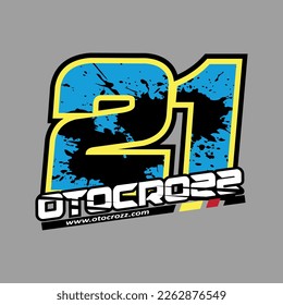 21. racing number, light blue initial racing number, sport racing number with black paint splash style vector illustration .vector file