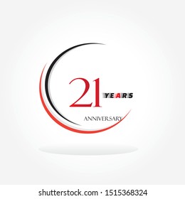 21 red anniversary number inside circle swoosh isolated on white background