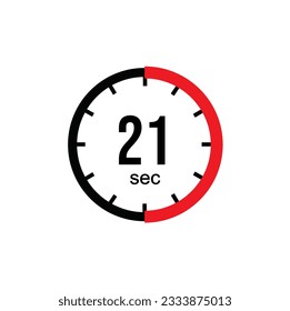 21 seconds timer clock. 21 sec stopwatch icon countdown time digital stop chronometer.