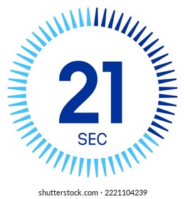 21 segundos,concepto de tiempo,icono del temporizador,ilustración vectorial,diagrama circular de tiempo.