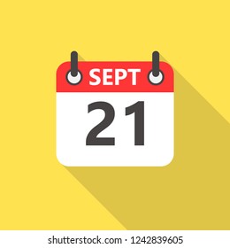 21 september calendar flat style icon with long shadow.