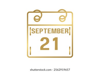 21 September calendar icon text page monthly web design on golden and white background vector, icon, or illustration with the month of September 21