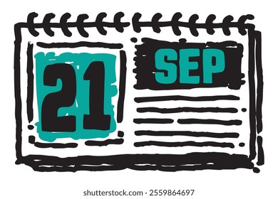 21 September date long table calendar - A simple yet elegant line art illustration of a table date calendar captures the essence of organization and timekeeping and note lines sketch art