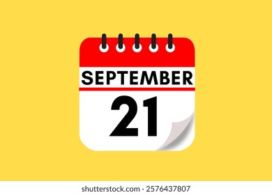 21 September month single day vector, illustration, calendar with red, black, white and yellow color background calendar September 21