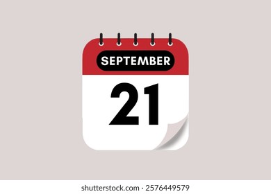 21 September month single day vector, illustration, calendar with rose red, black and off-white color background calendar September 21