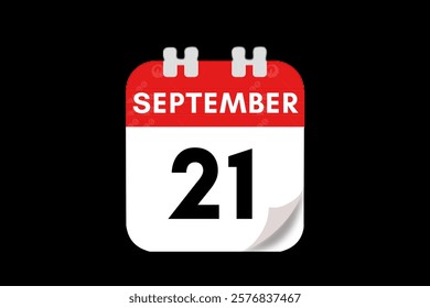 21 September month single day vector, illustration, calendar with red, gray, white and black color background calendar September 21