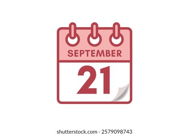 21 September month single day vector, illustration, calendar with maroon, rose and white color background calendar September 21