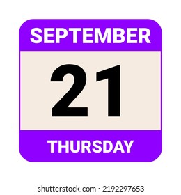 21 September, Thursday. Date template. Useful design for calendar or event promotion. Vector illustration EPS 10 File. 