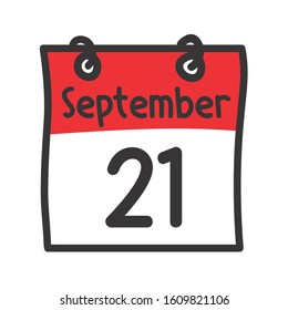 21 September. Vector flat daily calendar icon. Date and time, day, month. Holiday