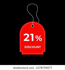 21% de descuento de etiqueta roja 21%. Oferta especial, etiqueta de descuento de compra. Tarjeta promocional de venta. Ilustración del vector