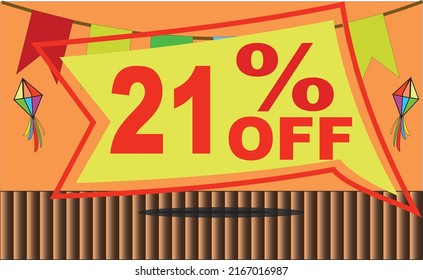 21 twenty-one % percent off promotion tag party balloon flag platform