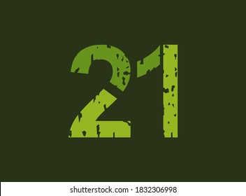 21 vectorial número hecho de grosor, textura gruesa. Estilo de impresión de sello de goma. Para logotipo, marca, afiche, elementos de diseño, etc.
