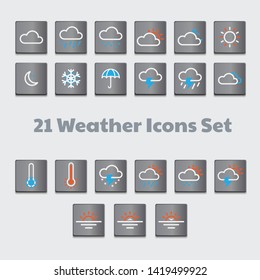 21 weather icon flat design set