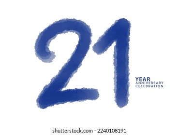 21 year anniversary celebration blue color logotype vector, 21 number design, 21th Birthday invitation, logo number design vector illustration, blue logo brushstroke illustration