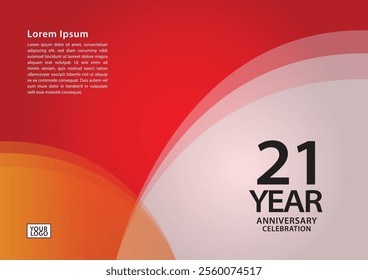 21 year anniversary celebration logotype on red background for poster, banner, leaflet, flyer, brochure, web, invitations or greeting card, 21 number design, 21th Birthday invitation, anniversary logo