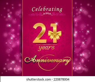 21 year anniversary celebration sparkling card, 21st anniversary vibrant background -  vector eps10