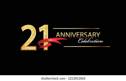 21 Year Anniversary celebration Vector Design. 21st Anniversary celebration. Gold Luxury Banner of 21st Anniversary celebration with red ribbon and glitter. Background celebration. Vector anniversary
