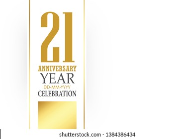 21 year anniversary, minimalist logo Box White Shape . ribbon, greeting card. Birthday invitation. year sign. Gold space vector illustration on white background - Vector