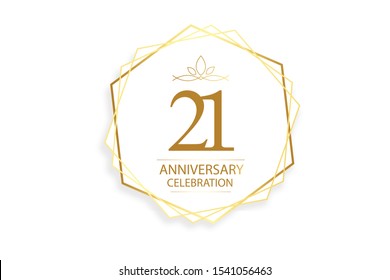 21 year anniversary, minimalist logo. Gold  vector illustration on white background - vector