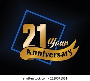 21 Year Anniversary ordinal number Counting vector art illustration in stunning font on gold color on black background