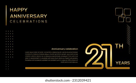 21 year anniversary template with gold color number and text, vector template