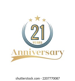 21 Year Anniversary Vector Template Design Illustration. Gold And Blue color design with ribbon