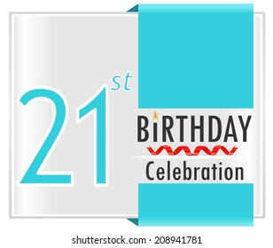 21 year birthday, 21st birthday celebration card with vibrant colors and ribbon - vector illustration