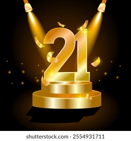 21 year Celebration Golden Award Graphics Background. Entertainment Spot Light Hollywood Template Luxury Premium Corporate Abstract Design Template Banner Certificate.