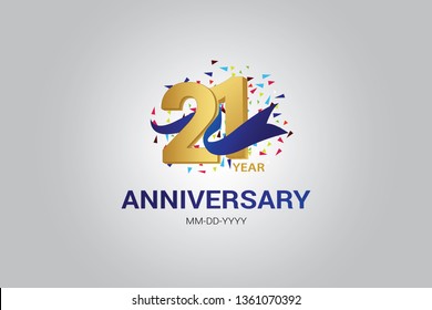 21 years anniversary blue ribbon celebration logotype. anniversary logo with golden and Spark light white color isolated on black background, vector design for celebration, invitation, greeting-vector