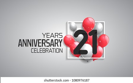 21 years anniversary celebration for company with balloons in square isolated on white background 